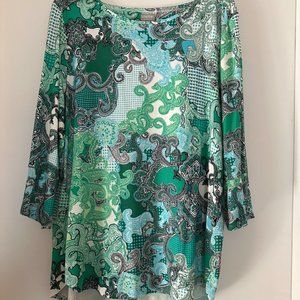 Chico’s Zenergy Green Blue Paisley Tunic Top